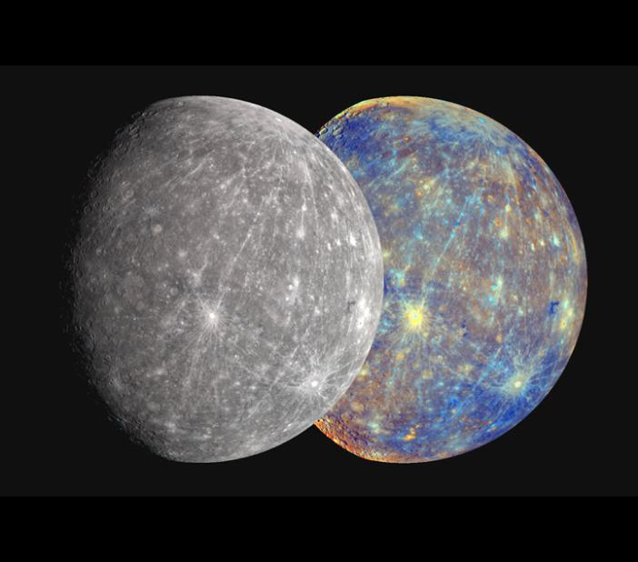 The Planet Mercury in Dual Color Images